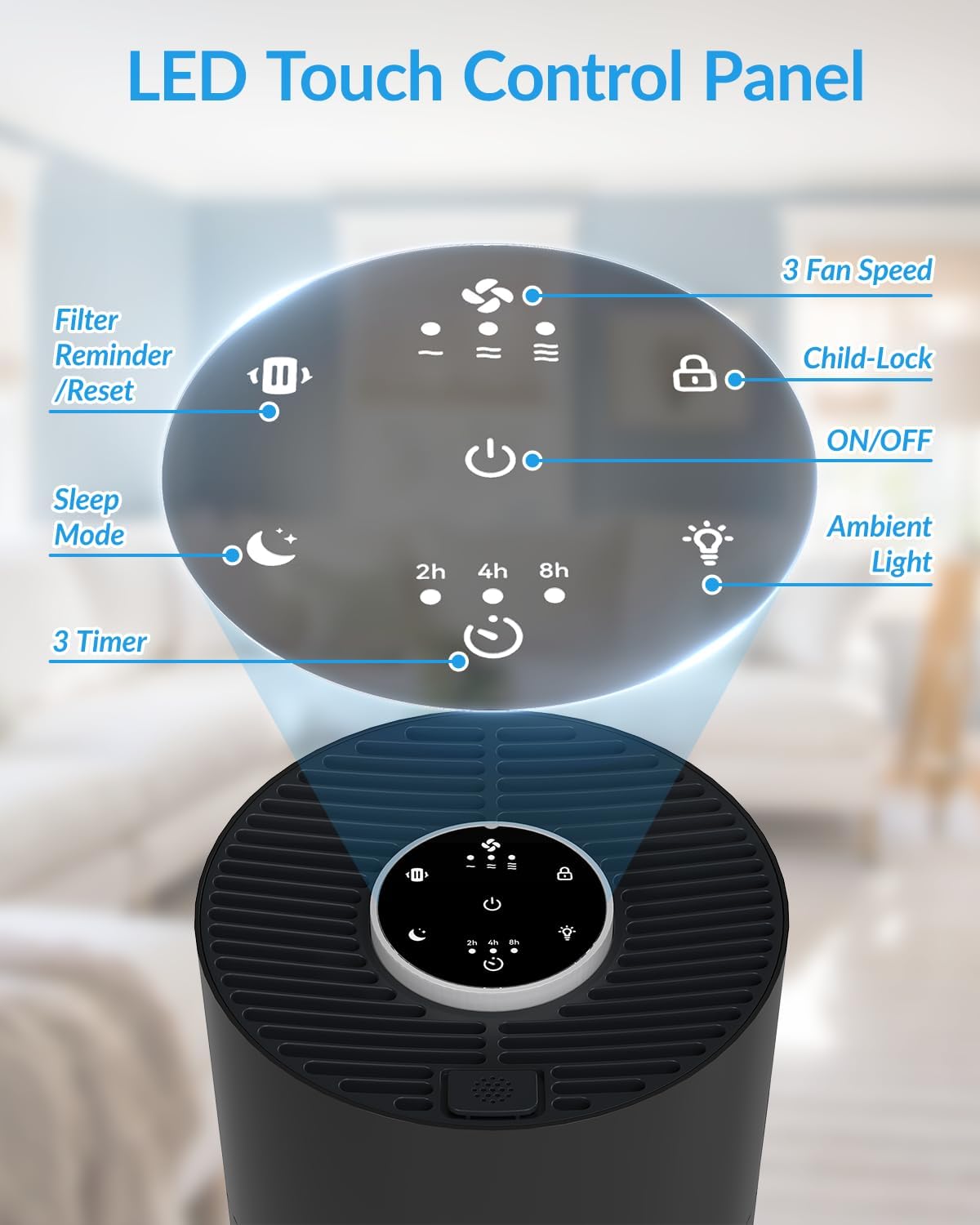 Air Purifiers for Home Bedroom, ADTARK Air Cleaner with 3-in-1 Filter, Sleep Mode & Aroma Function, 3 Light Modes, Room Air Purifier with 3 Timer for Office, Dorm, Hotel (Black)