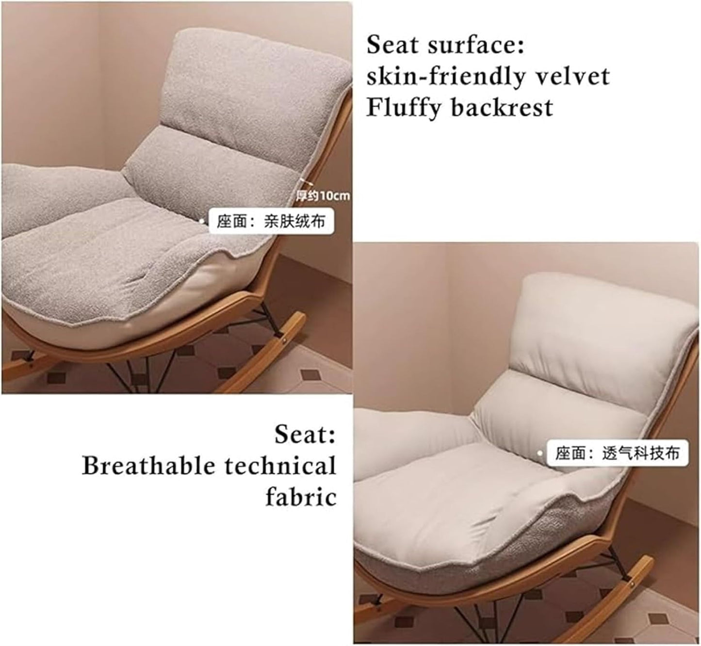 LSLYTQ Indoor Comfortable Sofa Rocking Chair, Upholstered Velvet Lounge Chair with Thick Cushion for Reading Naping,Living Room Accent Furniture Chairs