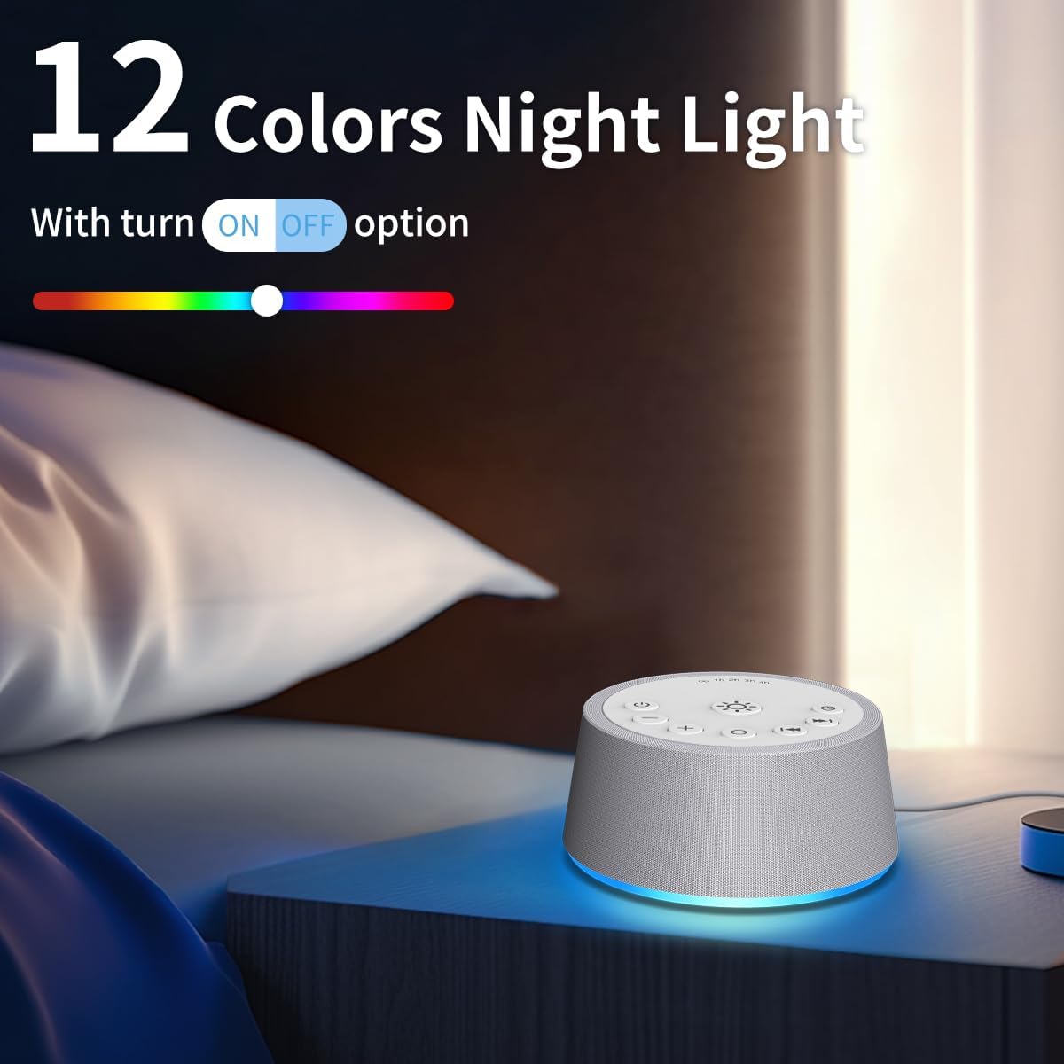 SoundLegend White Noise Sleep Sound Machines 30 Sounds 32-Level Volume 12 Colors Light 5 Timers Adjustable Light Brightness Compact for Everyone Travel Memory Function Gift