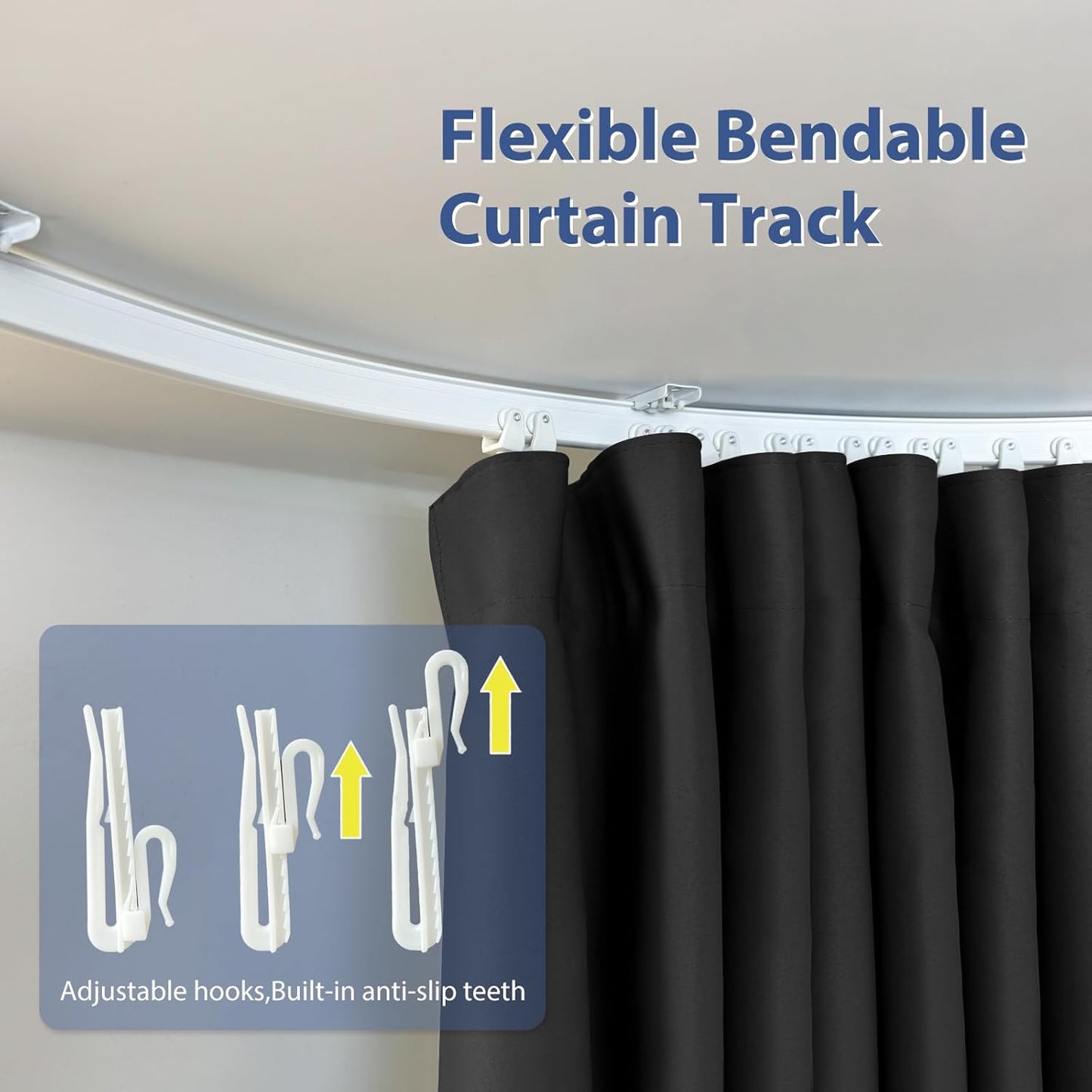 Room Divider Ceiling Mounted Curtains Track Sets Extra Wide Blackout Curtain Flexible Tracks for Bedroom Privacy Partition Separator, 1 Panel Black Drape and White Rail, W8.3 x H8ft