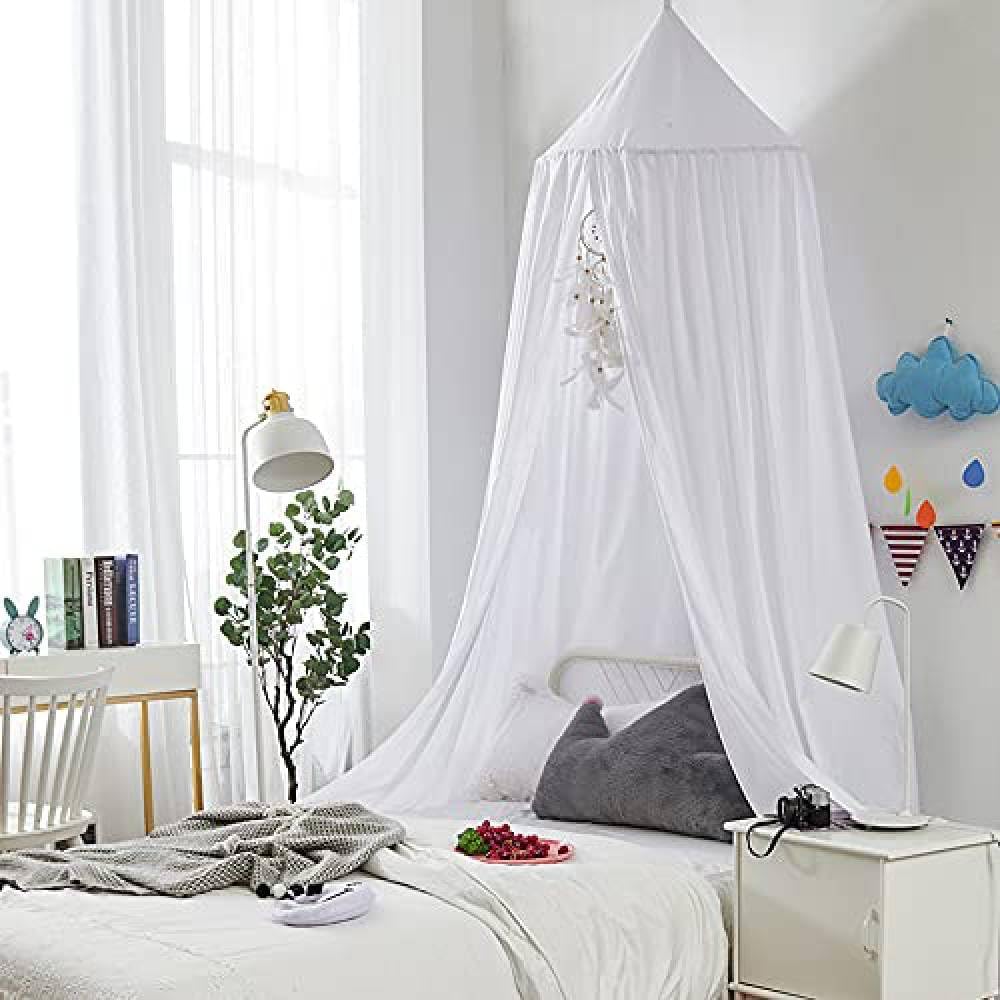 Bunnikins & Clover Bed Canopy for Girls Boys Bedroom Decor, Round Dome Mosquito Net for Baby Crib, Nook Castle Game Tent Nursery Decoration for Child, Play or Reading (White)