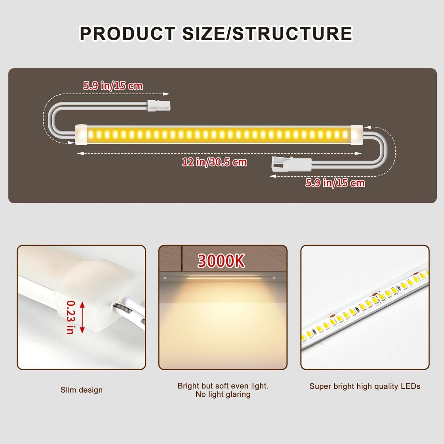 Silicone Under Cabinet Lighting Kit, 12 Inch Linkable LED Strip Lights Work with Alexa, Dimmable, Remote Control, Smart App, 6 Pack White Light for Closet, Shelf, Workbench, Desk (Warm White)