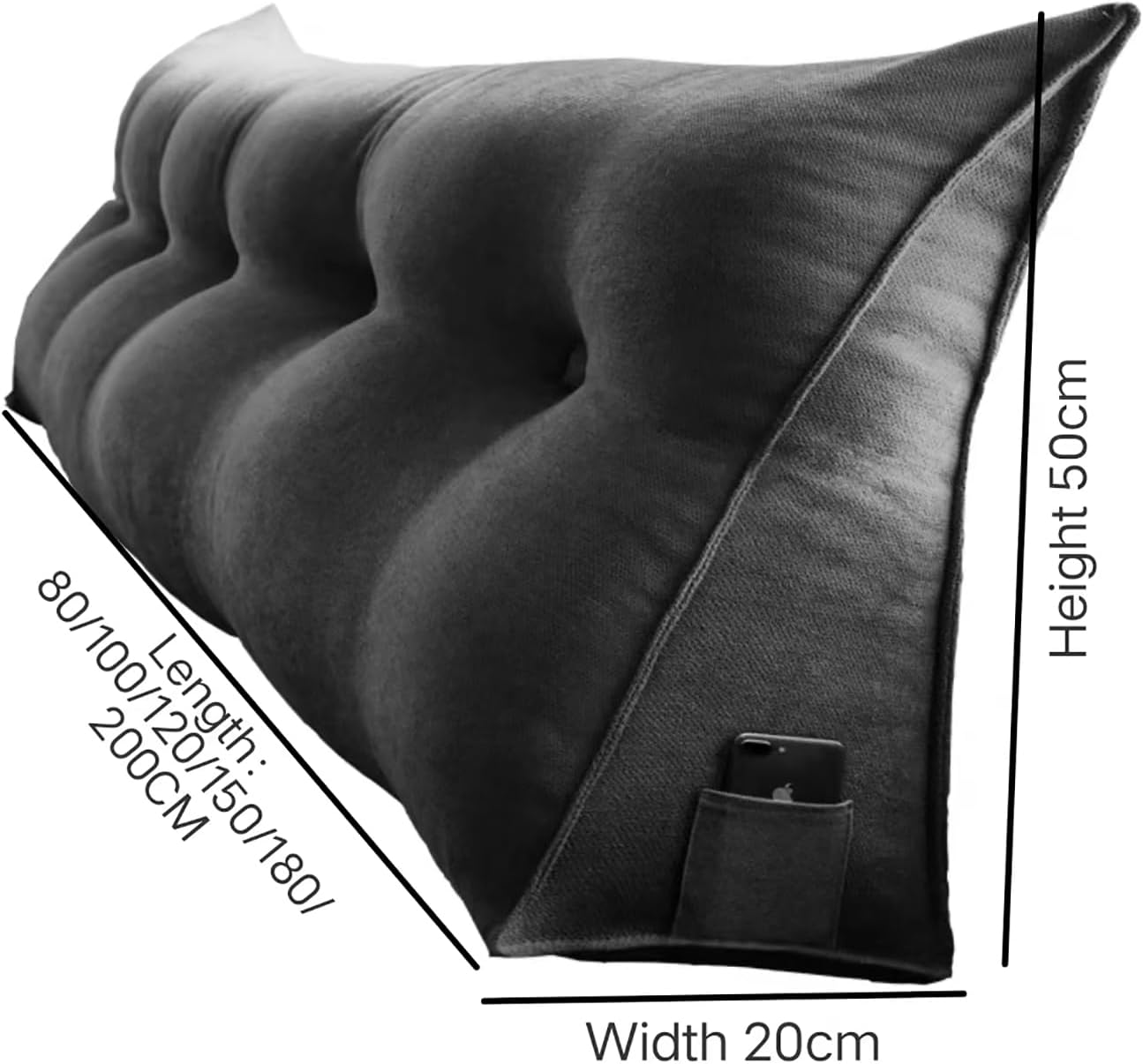 Large Triangular Headboard Pillow, Back/Lumbar Support Cushion Wedge Daybed Cushion Bolster Pillow Triangle Bed Reading Pillow For Tatami Sofa With Washable Cover(Size:180x50x20cm,Color:Yellow)