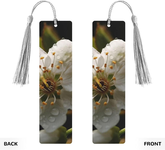White Pear Blossom Bookmarks Gifts for Women Men, Wooden Bookmarks for Book Lovers, Vintage Book Marks Ornaments with Tassel, Unique Personalized Reading Page Markers Gray