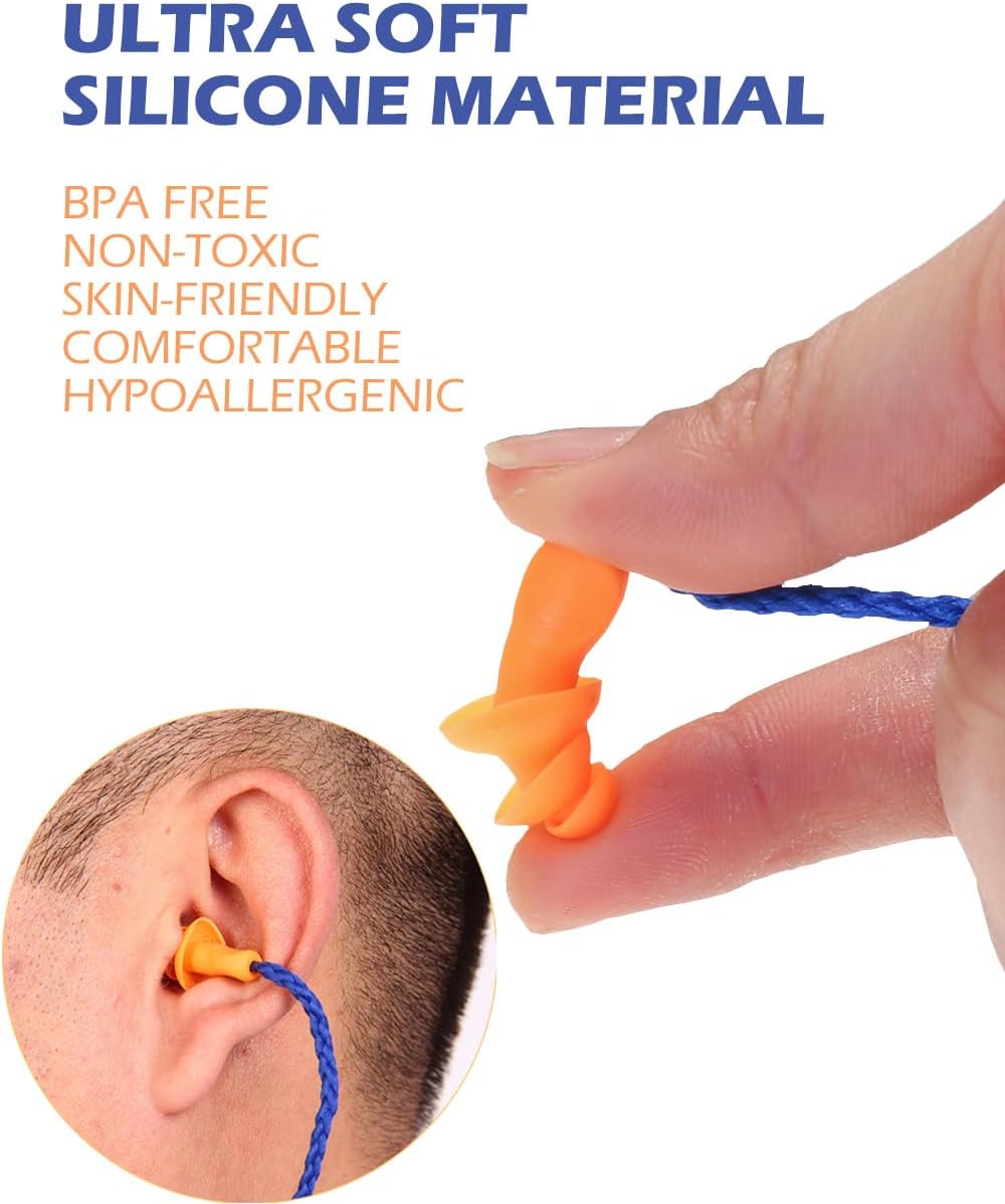 10 Pairs Corded Silicone Ear Plugs - with Plastic Carry Cases - Reusable Noise Cancelling Earplugs for Hearing Protection - Shooting Range Noise Reduction, Construction Work, Hunting Ear Protection