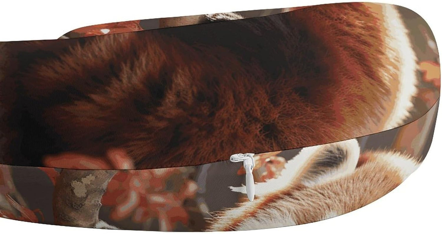 Red Panda Neck Pillow Memory Foam U Shaped Pillows Portable Pillows for Shoulder Travel Head Support Pillow with Concealed Zipper for Airplane Car Home Office
