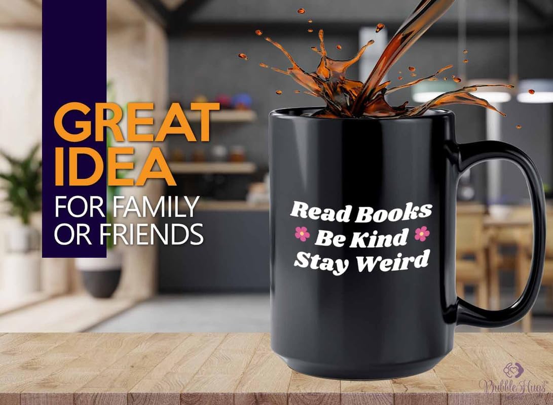 Reading Coffee Mug 15oz Black - Read Books - Reader Gift Bookworm Owl Lover Cat Lover Book Lover Novelist Librarian Writer