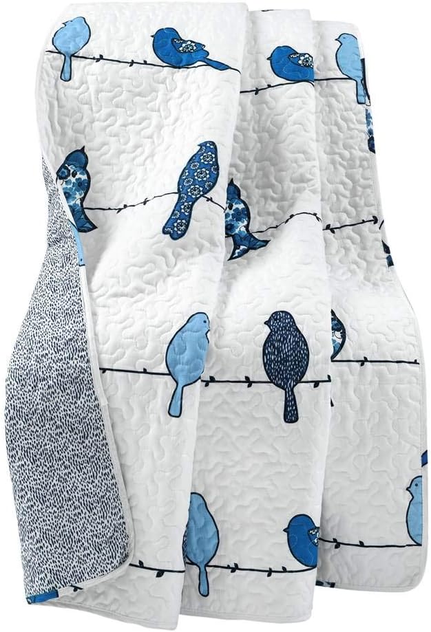 Lush Decor Rowley Birds Reversible Throw Blanket, 50" W x 60" L, Navy - Throw Blankets for Bed - Couch Blanket - Farmhouse Throw Blanket for Couch
