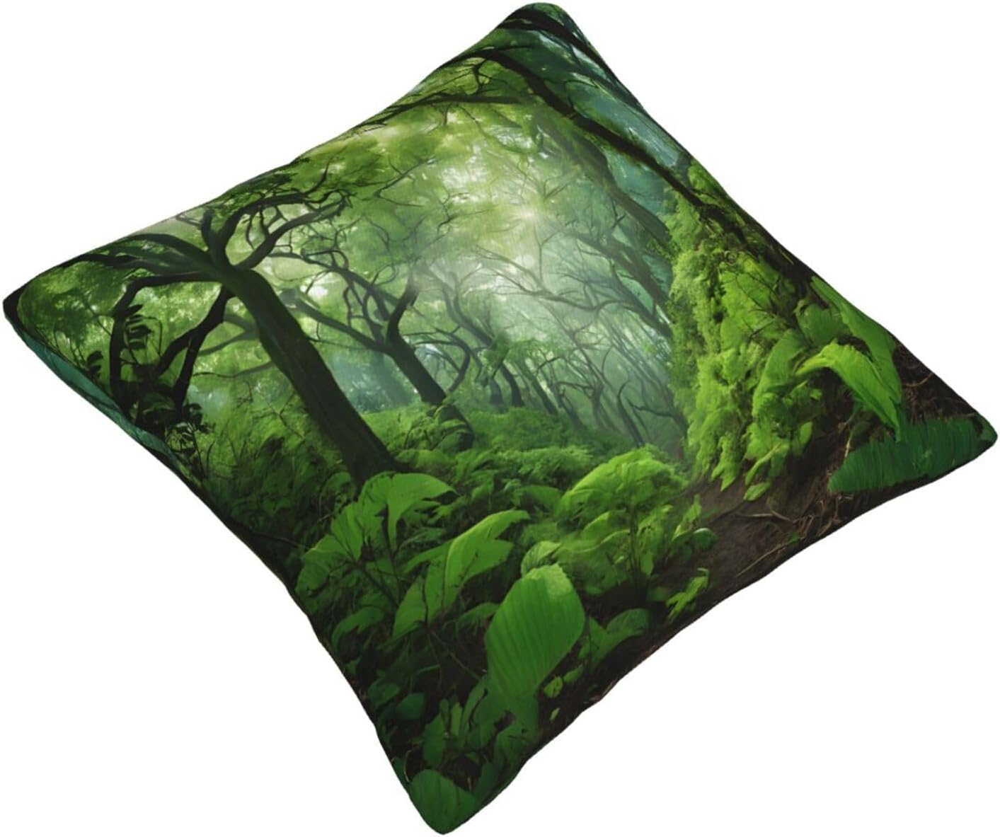 All-Season Square Pillow Covers 18"X18", Tropical Rainforest, Decorative Throw Pillow Covers for Sofa Bed Couch, Hidden Zipper Cushion Cover, Square Lumbar & Accent Pillowcases for Home Decor