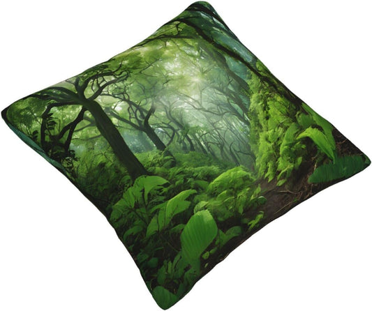 All-Season Square Pillow Covers 18"X18", Tropical Rainforest, Decorative Throw Pillow Covers for Sofa Bed Couch, Hidden Zipper Cushion Cover, Square Lumbar & Accent Pillowcases for Home Decor
