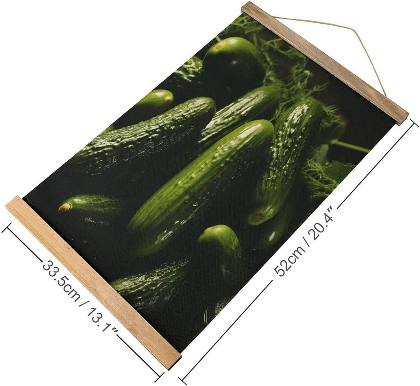 Vintage Pickle Poster with Wooden Frame Personalized Linen Hanging Scroll Painting Rustic Wall Hanging Illustrative Modern Artwork Decor for Home Living Room Bedroom Office