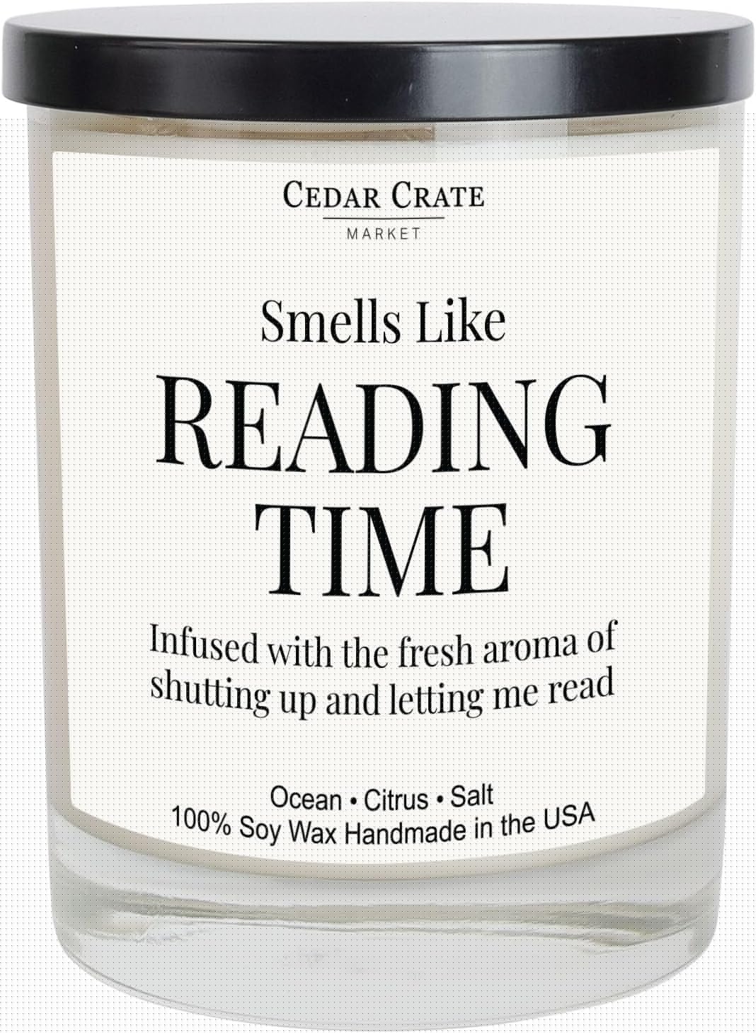 Cedar Crate Market - Book Lovers Gifts for Readers - Funny Bookish Candle for Women, Men, Best Friend, Librarian, Bookworm, Birthday, 14oz Ocean + Citrus + Salt Scented Soy Wax, Made in USA