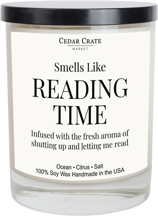 Cedar Crate Market - Book Lovers Gifts for Readers - Funny Bookish Candle for Women, Men, Best Friend, Librarian, Bookworm, Birthday, 14oz Ocean + Citrus + Salt Scented Soy Wax, Made in USA
