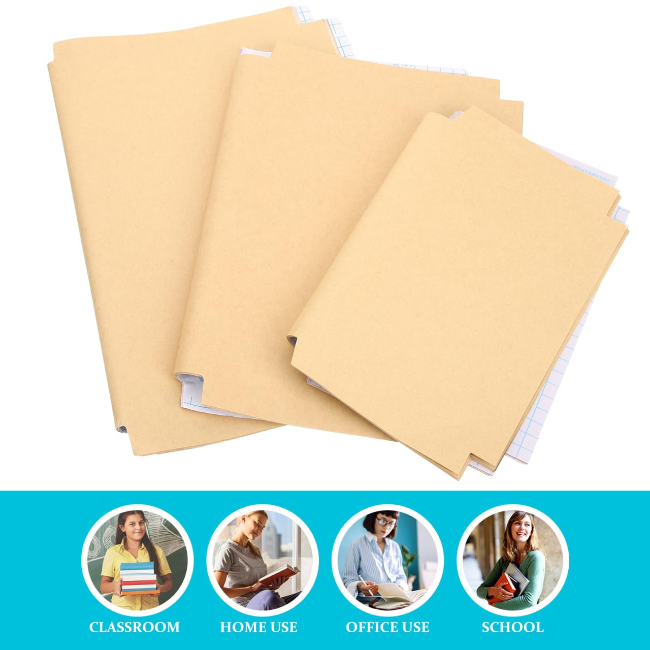 SHOWERORO Kraft Self-Adhesive Book Cover Kit 30 Sheets Book Jackets for Textbooks Notebooks Magazines Protective Cover Wrapping for School Office Use