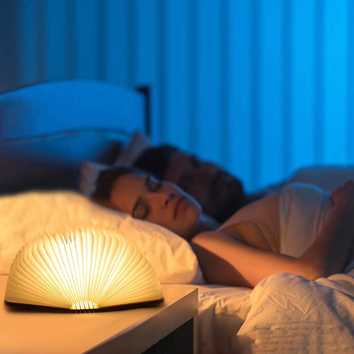 XIUDI 8 Colors Mini Folding Book Lamp,Portable Wooden Book Lights,Desk Light,Novelty LED Paper Lantern with USB Rechargeable Night Light,Unique Gifts for Book Lovers,Mini Wood (Size3.9×3.1×1in)