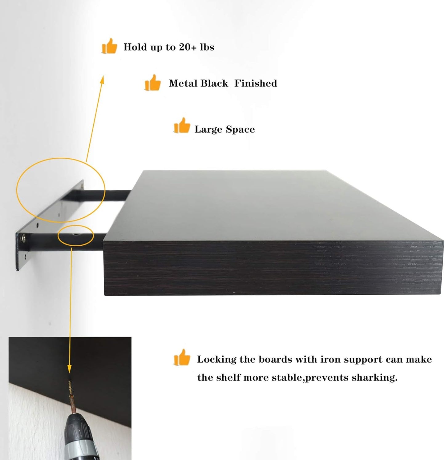 12 Inches Deep 24 Inches Long Floating Wall Shelves 2 Pack,Wall Mounted Espresso Floating Shelf 23.6" L x 11.8" D x 2" T, for Bedroom, Bathroom, Living Room and Kitchen Storage,Espresso.