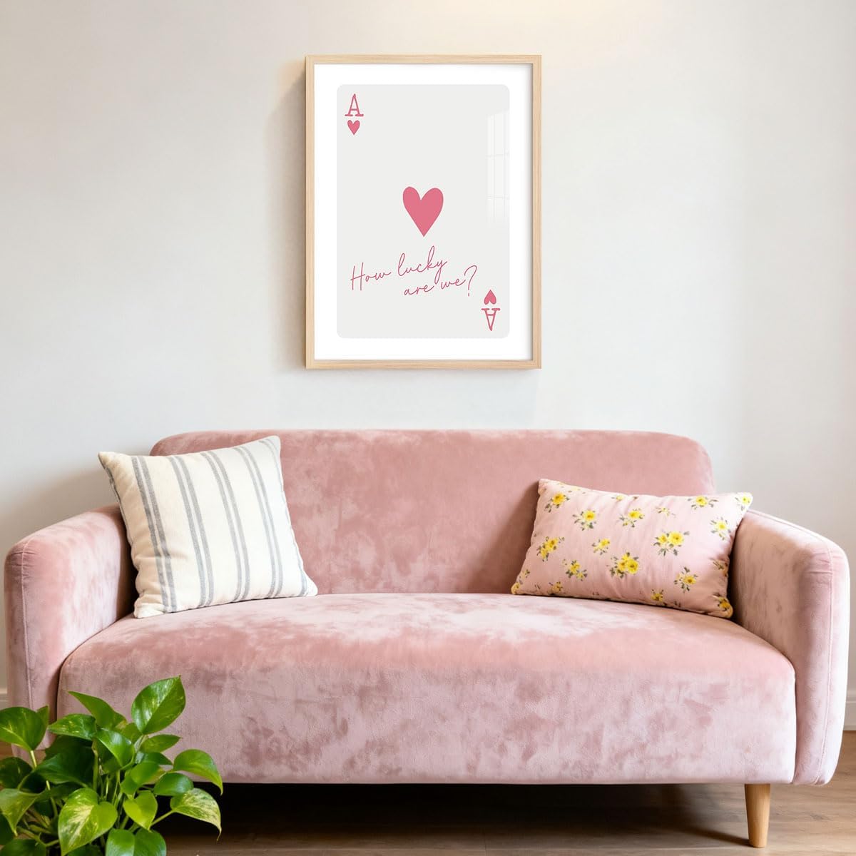 Trendy Pink Ace of Hearts Poker Poster Positive Quotes How Lucky Are We Wall Art Funny Girly Preppy Playing Card Pictures Prints Aesthetic Room Decoration for Teen Girls Dorm Bedroom 12x16 Inch Framed