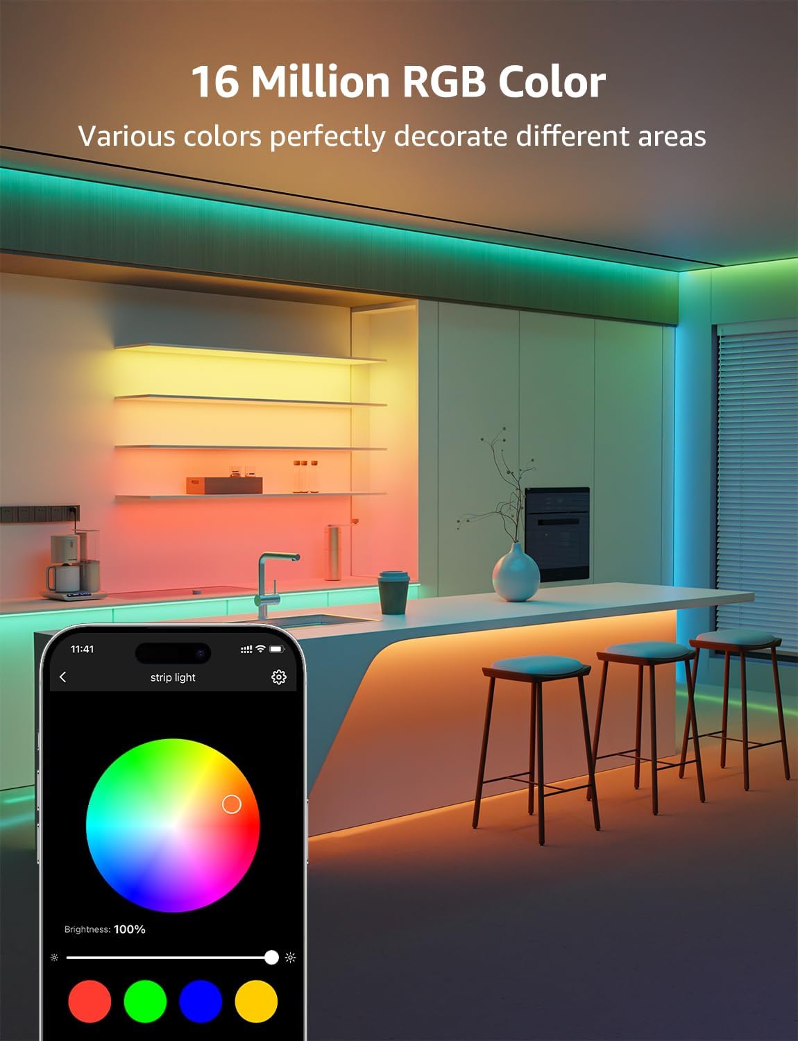 Lepro SE1 AI Smart LED Strip Lights - 49.2ft RGB Color Changing Light Strips with APP Control, AI Generated Lighting, Music Sync, 2.4GHz Wi-Fi & Bluetooth LED Lights for Home Decor (No Remote)