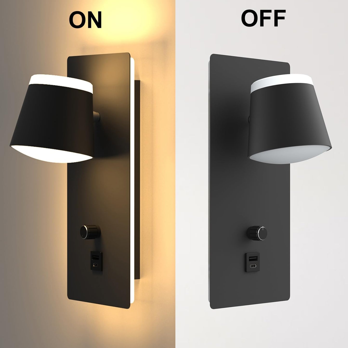 Sytmhoe LED Wall Sconce with Dimmer Switch,Modern Dimmable Bedside Wall Light with USB+Type C Port,3000K Up & Down Wall Mounted Lighting for Bedroom,Hallway,Stairway,Basement,Cafe,Home Decor(1 Pack)
