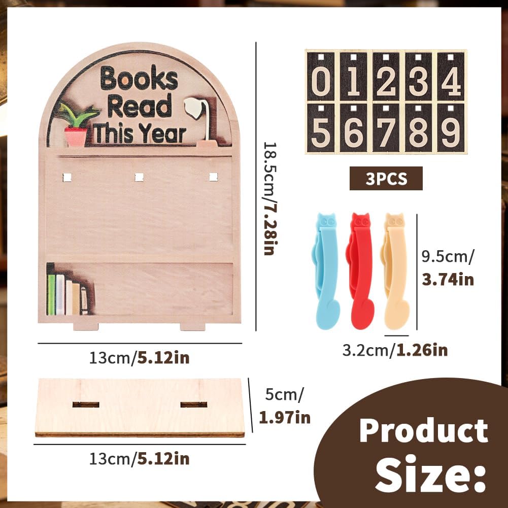 Books Read This Year Counter, Books Read This Year Sign with Stand and Bookmark, Book tracker for Reading Goal Bookshelf Decor, Gift for Teachers, Librarians, Readers(COLOR:wood)