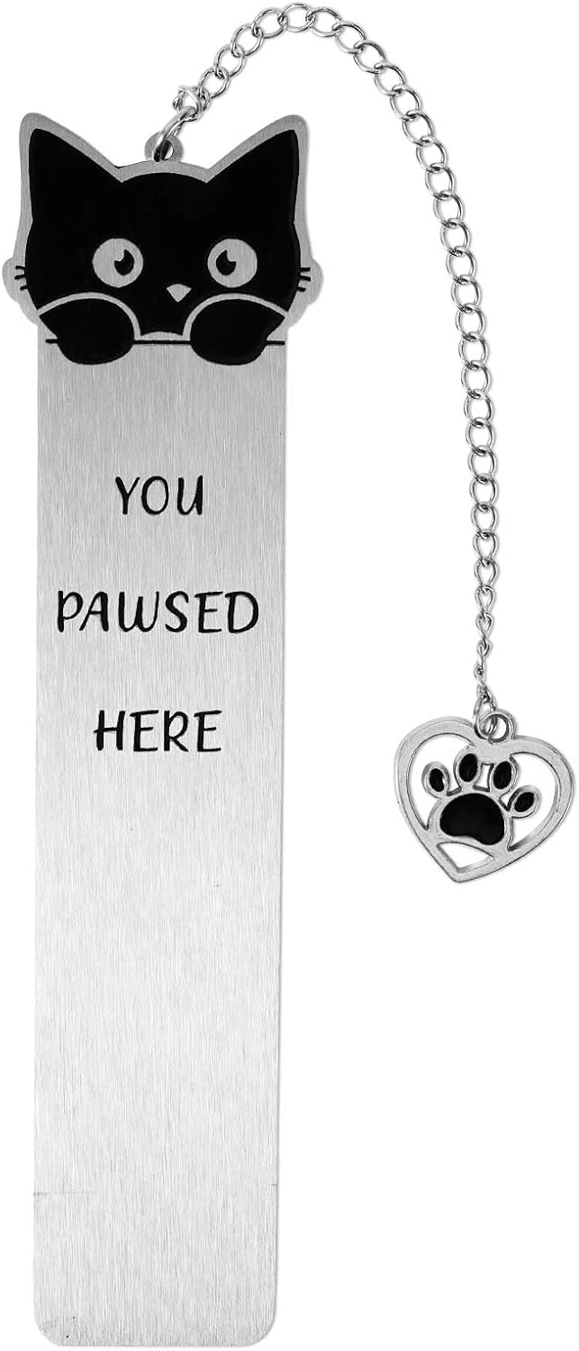 Cat Bookmark, Zinc Alloy Kitten Pet Book Marker for Women Cute Bookmark Cat Lovers Bookish Gift Funny Animals Book Mark with Heart Pendent for Reading Lovers