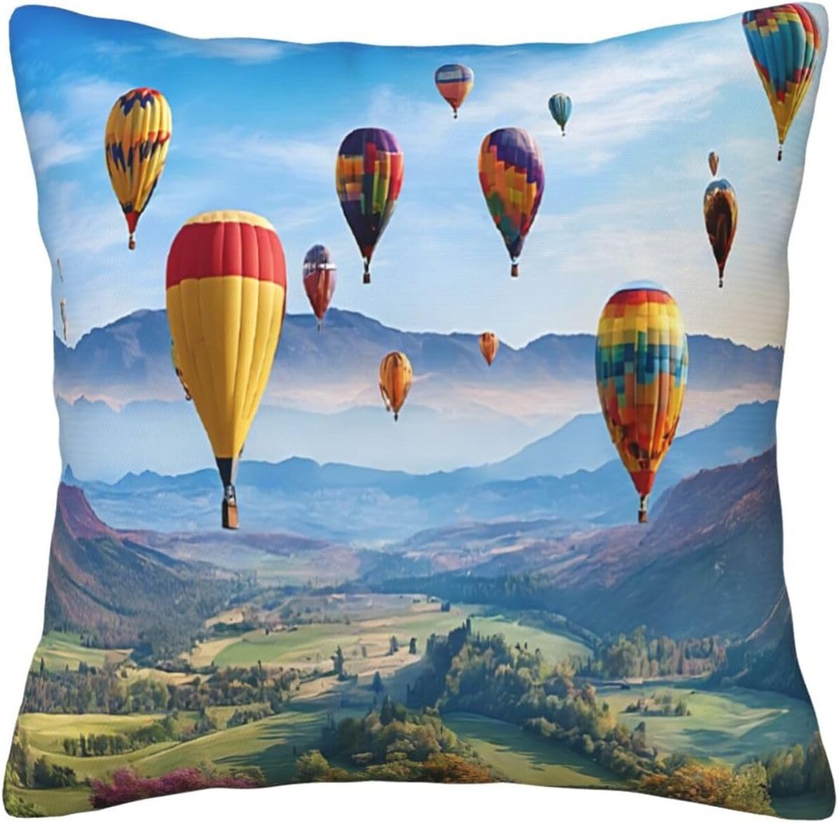 All-Season Square Pillow Covers 18"X18", Hot Air Balloons, Decorative Throw Pillow Covers for Sofa Bed Couch, Hidden Zipper Cushion Cover, Square Lumbar & Accent Pillowcases for Home Decor