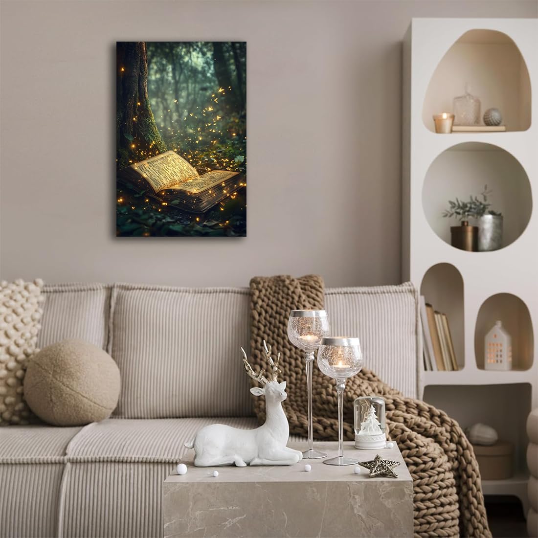 Fantasy Book Forest Canvas Print,Book Lovers Day picture,Dark Academia Magical Books Wall Art,Retro Library Books Club Party Decorations Gifts,Aesthetic Poster for Bedroom Living Room,16"x24" Unframed