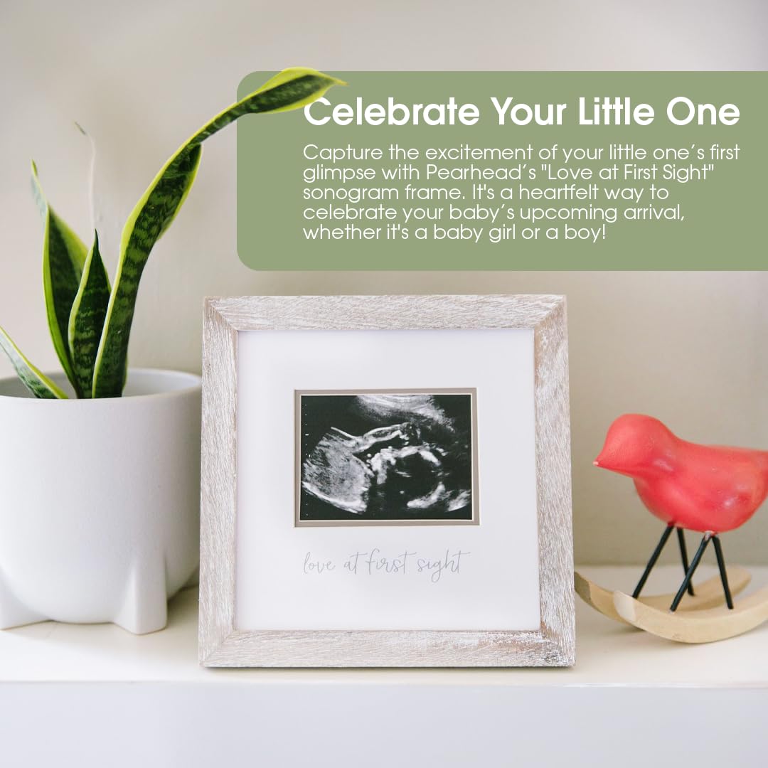 Pearhead Love at First Sight Sonogram Picture Frame, Gender Neutral Ultrasound Keepsake, Ideal Pregnancy Gift, Baby Shower and Nursery Decor, 4” x 3” Photo Insert, Rustic