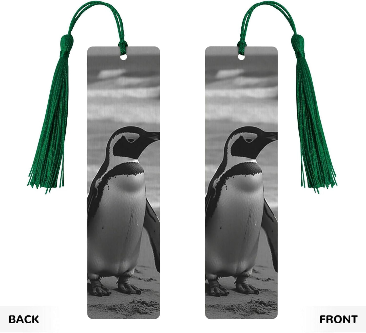 Penguin Standing on The Beach Bookmarks Gifts for Women Men, Wooden Bookmarks for Book Lovers, Vintage Book Marks Ornaments with Tassel, Unique Personalized Reading Page Markers Dark Green
