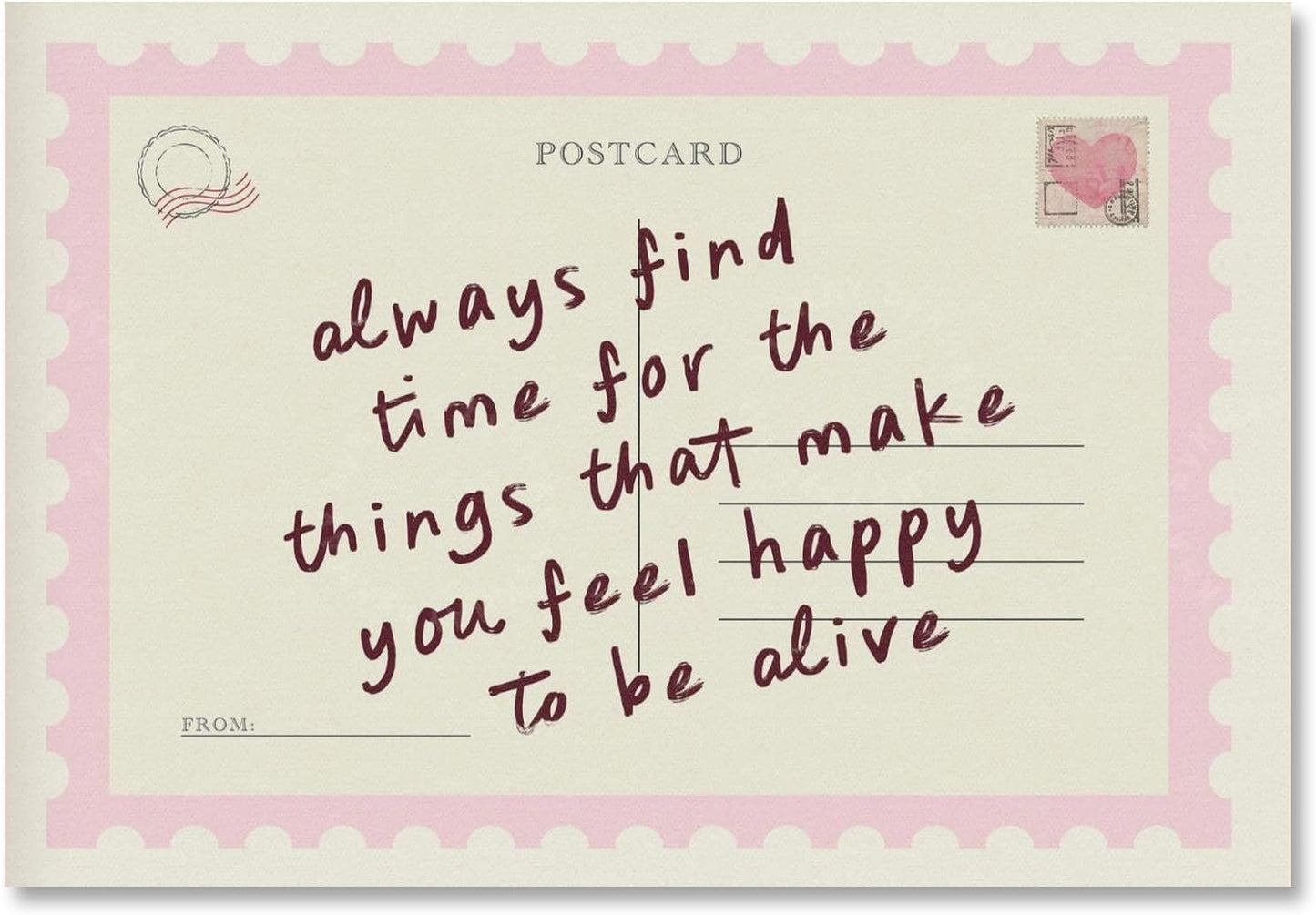 Always Find Time Inspirational Wall Art Print Vintage Postcard Rustic Quote Poster Trendy Horizontal Positive Saying Pink Preppy Painting for Bedroom Happy Home Decor 8x12inch Unframed
