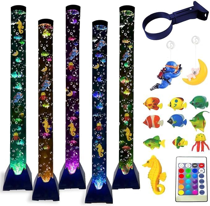 Sensory Bubble Tower Lamp with Wall Bracket: 4FT Color Changing LED Bubble Tube Light – Calming Sensory Lighting for Autism ADHD, Home Decor, Bedroom, Living Room, Meditation, Party Ambiance