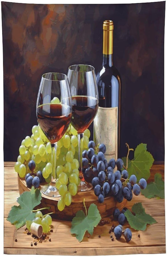 FodPand Art Red Wine Galsses & Grapes Tapestry Anti-fading Wall Tapestry with Installation Kit Backdrop Banner Multipurpose Aesthetic Tapestries Boho Wall Art Hanging Decorative Blanket 60"x90"