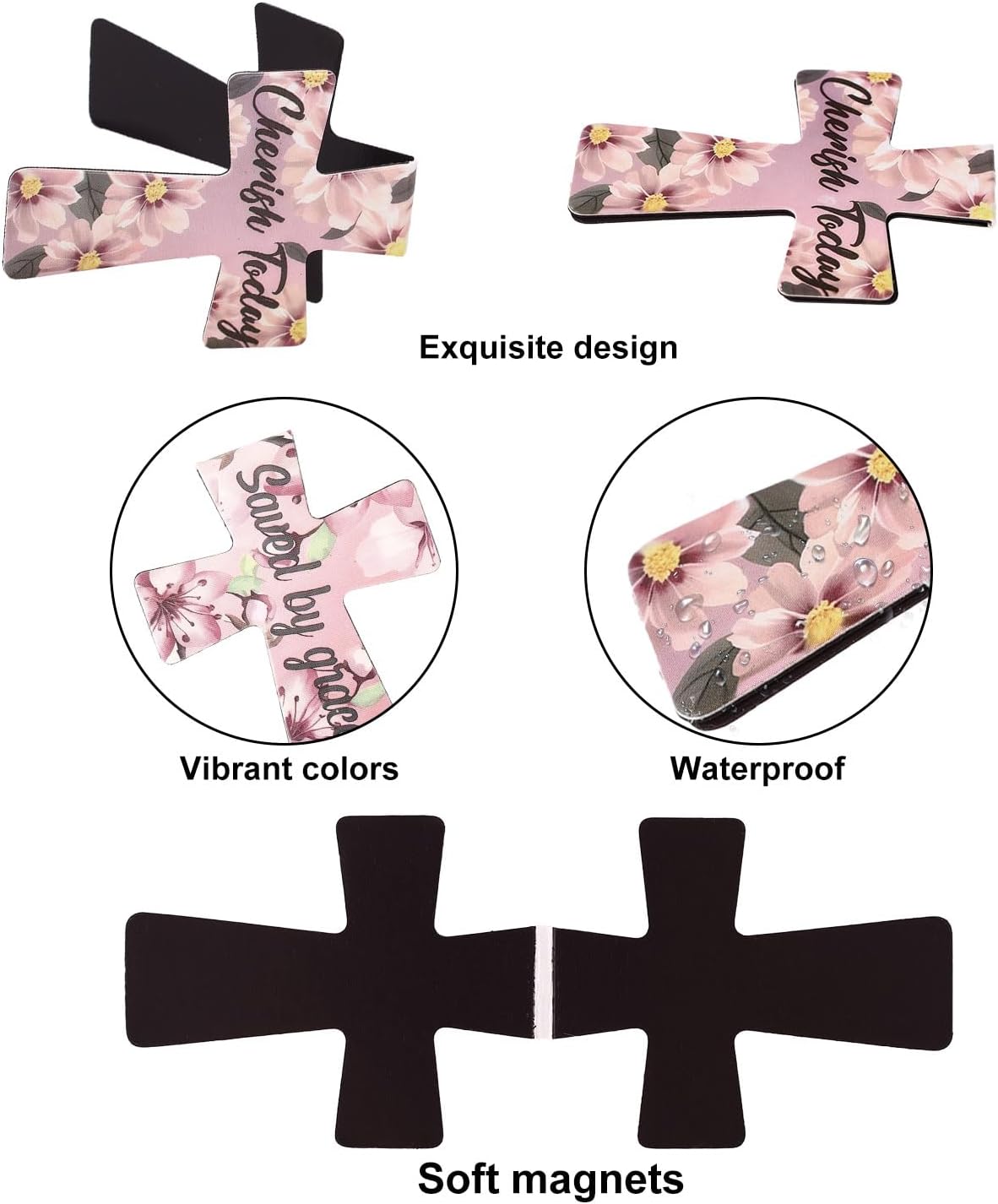 32pcs Magnetic Cross Bookmarks, 16 Colors Christian Bible Verse Bookmarks Magnetic Page Holders for Reading Women Students School Church Bible Study (Floral Style)