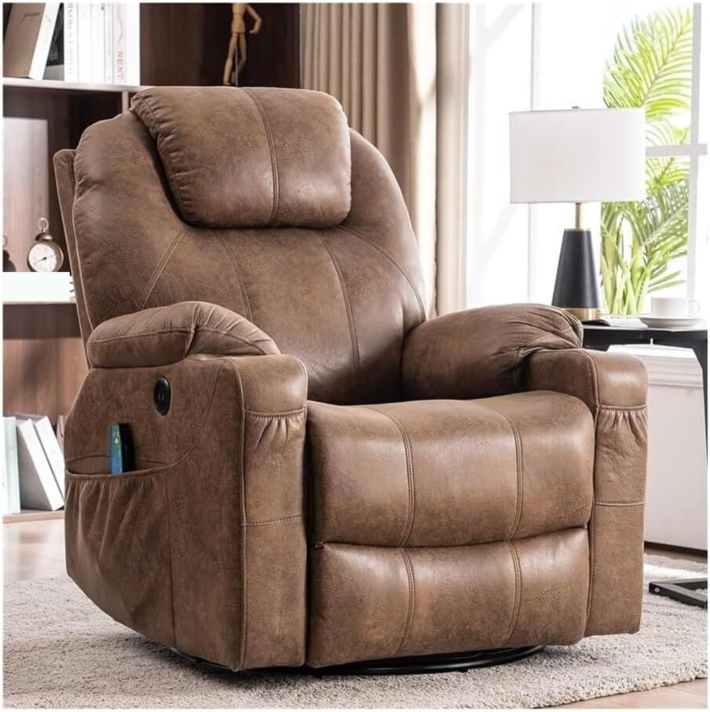 Ergonomic Electric Power Lift Recliner Chair for Adults & Seniors with Heated Massage, Swivel Reclining Lounge, USB Ports, Cup Holders, Remote Control, for Living Room