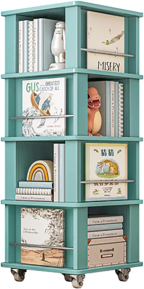 Rotating Bookshelf Tower With Wheels 360 Display 4/5 Tier Floor Standing Bookcase Storage Rack For Kids Corner Bookshelf For Small Space Book Shelf Rotating Bookcase For Living Room Study Room Office(