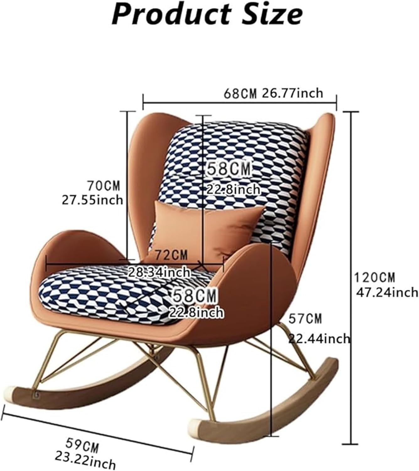 LSLYTQ Indoor Rocking Chair, Comfortable Lounger for Living Room, Padded Rocking Chair with Decorative Details and Solid Wood Furniture