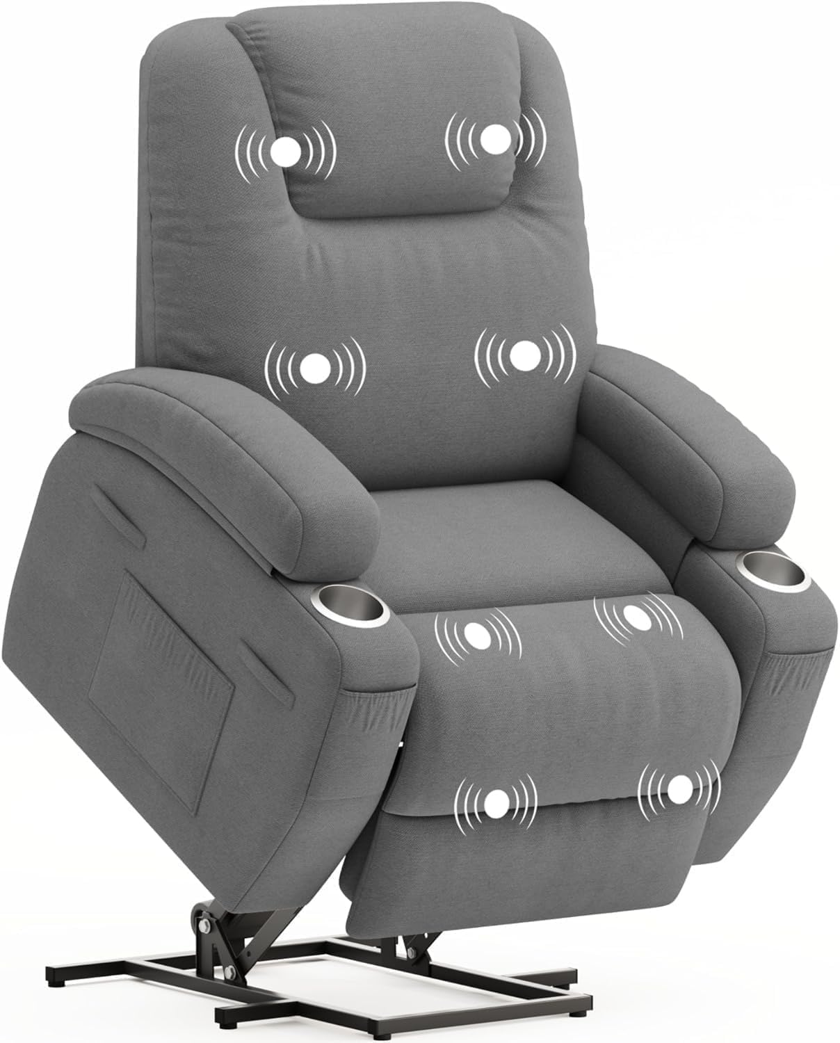 Elderly Ergonomic Power Lift Chair with Cup Holders Side Pockets Remote Control Massage Recliner Chairs for Living Room Bedroom Home Furniture