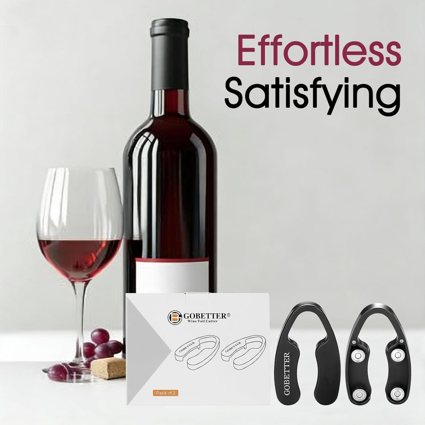 GOBETTER 2 Pcs Wine Foil Cutter Magnetic Design, 4 Stainless Blades Foil Remover Wine Bottles Opener Accessory, Removes Foil Top Effortlessly for Wine Lovers, Black