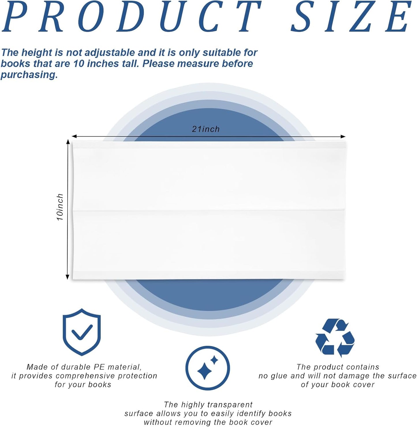 20 Pcs 10" H x 21" L Fold-on Archival Book Jacket Covers Clear Archival Book Dust Cover Protective Sheets for Hardcover Librarian Collector(Height Not Adjustable)