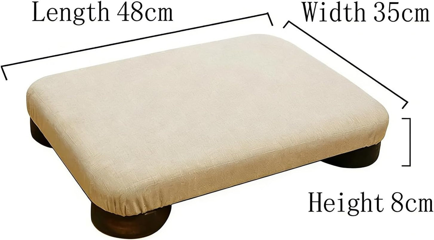 Meditation Floor Cushion with Wooden Legs,Portable Seating Pillow for Yoga, Tea Ceremony,and Living Room, Soft Linen Fabric, Low Profile Floor Seat for Adults(18 * 13.7 * 3.1inch, A)