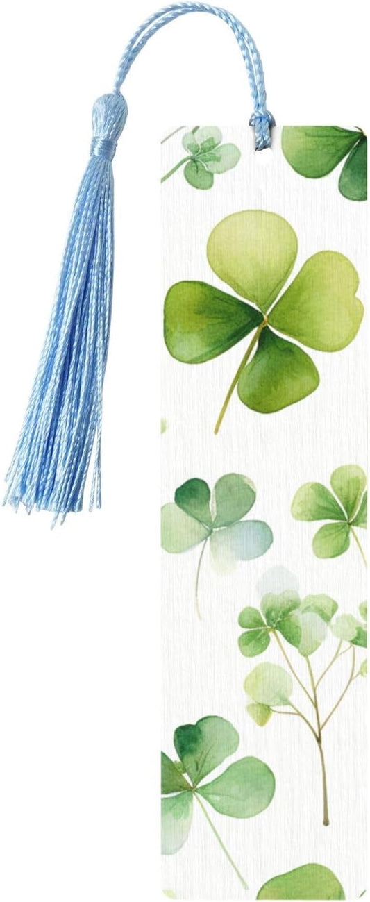 Clover Bookmarks Gifts for Women Men, Wooden Bookmarks for Book Lovers, Vintage Book Marks Ornaments with Tassel, Unique Personalized Reading Page Markers Sky Blue