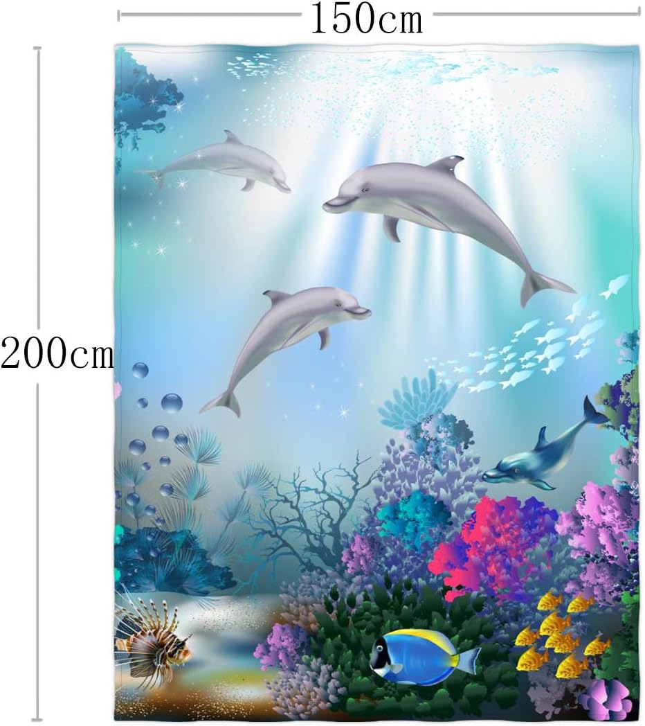QH 60 x 80 Inch Dolphin Underwater World Pattern Super Soft Throw Blanket for Bed Sofa Lightweight Blanket for All Seasons