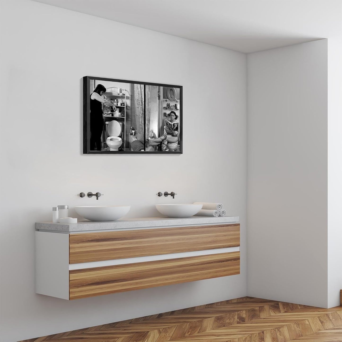 Funny Bathroom Canvas Posters Humor Black And White Wall Art Woman Toilet Reading Magazine Prints Painting For Living Room Restroom Dorm Wall Decor 8x12in Unframed