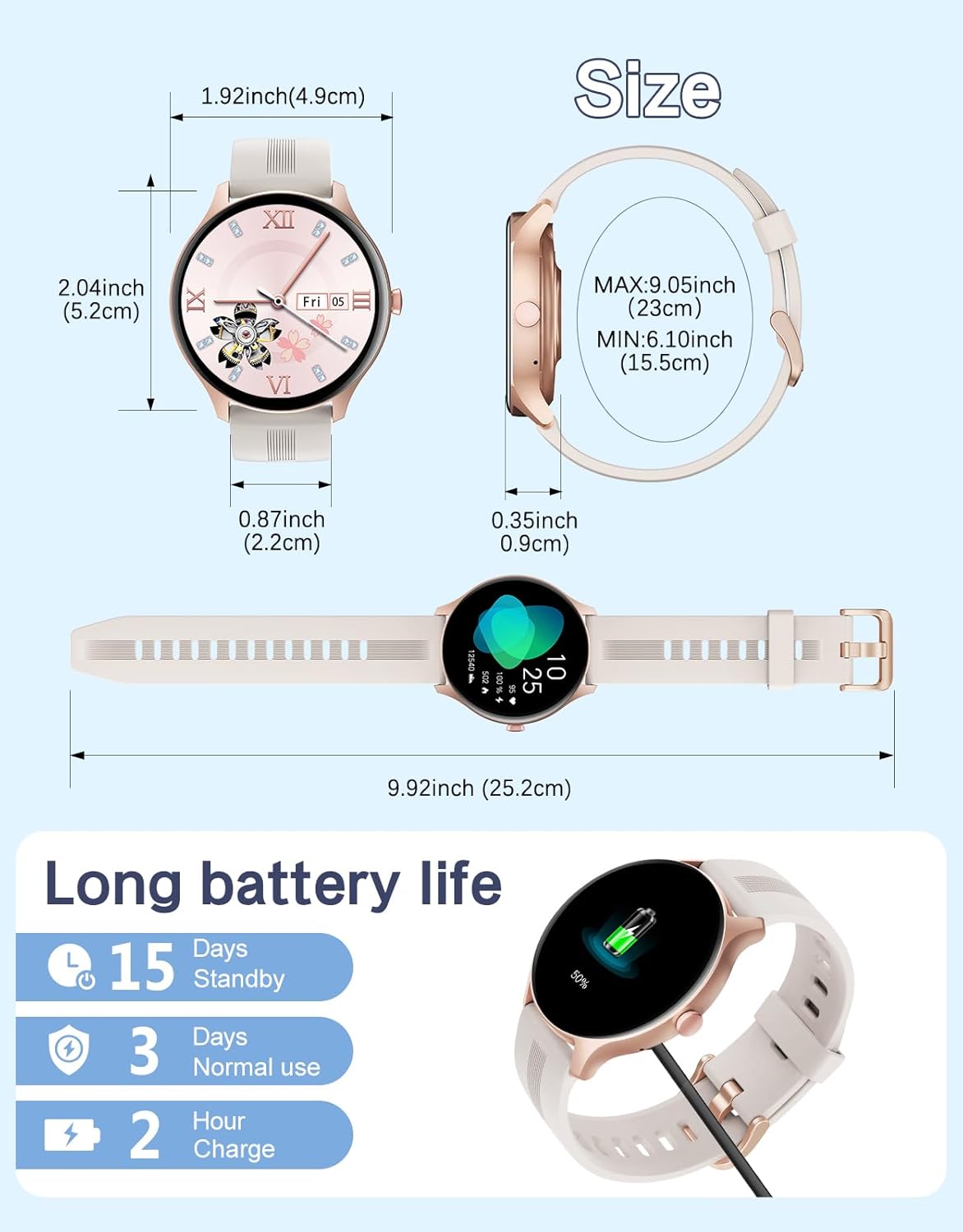 HUAKUA Smart Watches for Women Men (Answer/Make Calls) Compatible with iPhone/Android Phones, Round Smartwatch Fitness Tracker with Heart Rate Monitor Sleep/Steps Tracker Waterproof (Starlight/Gold)