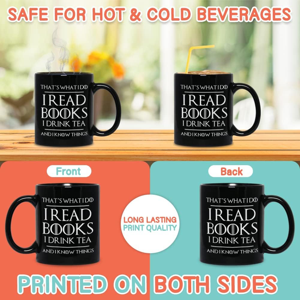 Bubble Hugs Book Lover Coffee Mug 11oz Black - Read Books Drink Tea - Reading Reader Tea I Know Things Book Addict Bookish Novelist Librarian Writer
