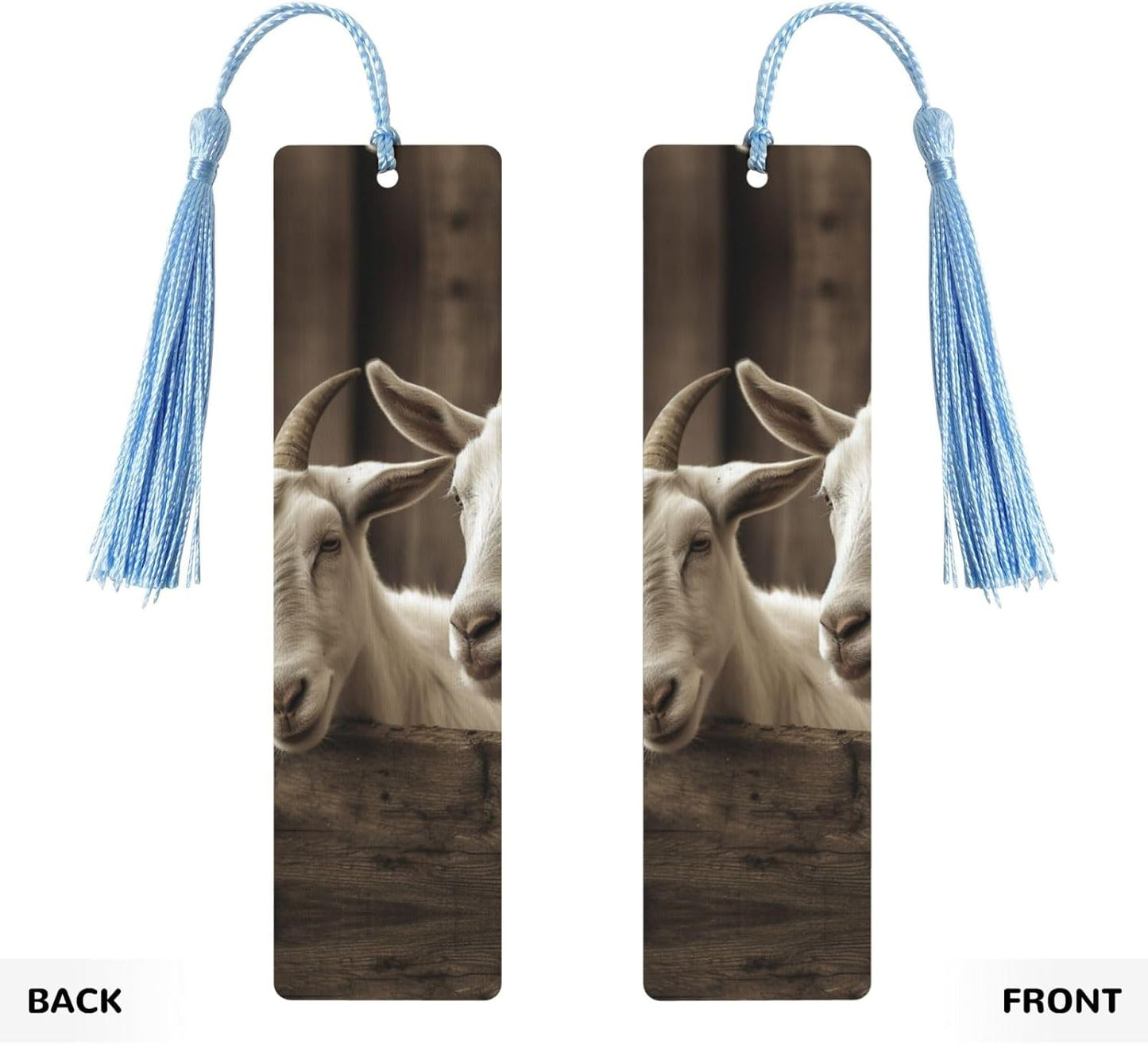 White Goat Bookmarks Gifts for Women Men, Wooden Bookmarks for Book Lovers, Vintage Book Marks Ornaments with Tassel, Unique Personalized Reading Page Markers Sky Blue