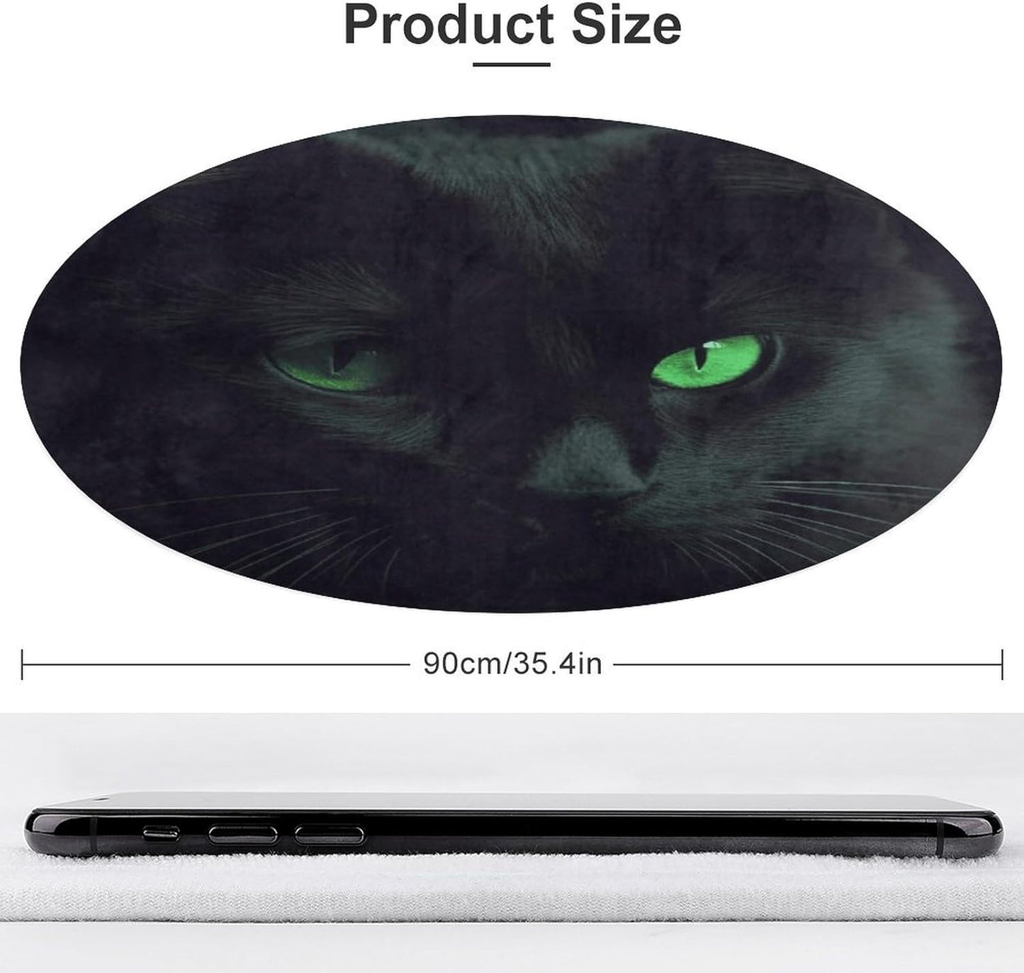Black Cat Green Eyes Circle Rug Retro Luxury Coral Velvet Floor Mat Non Slip Soft Indoor Floor Carpet Comfy Thickened Area Rugs Modern Aesthetic Minimalist Carpets for Home Decor