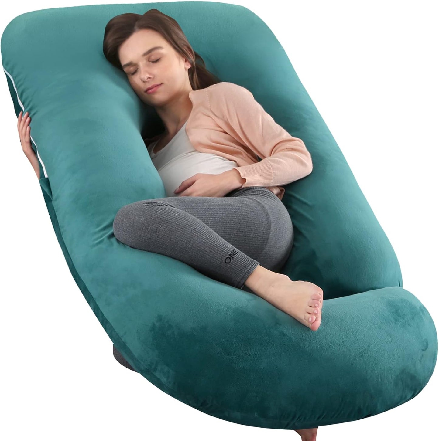 Full Body Pregnancy Pillow for Women-57 Inch U-Shaped Maternity Pillow with Removable Washable Cover Support for Back,Hips,Belly,Legs & Neck (Velvet,Forest Green)