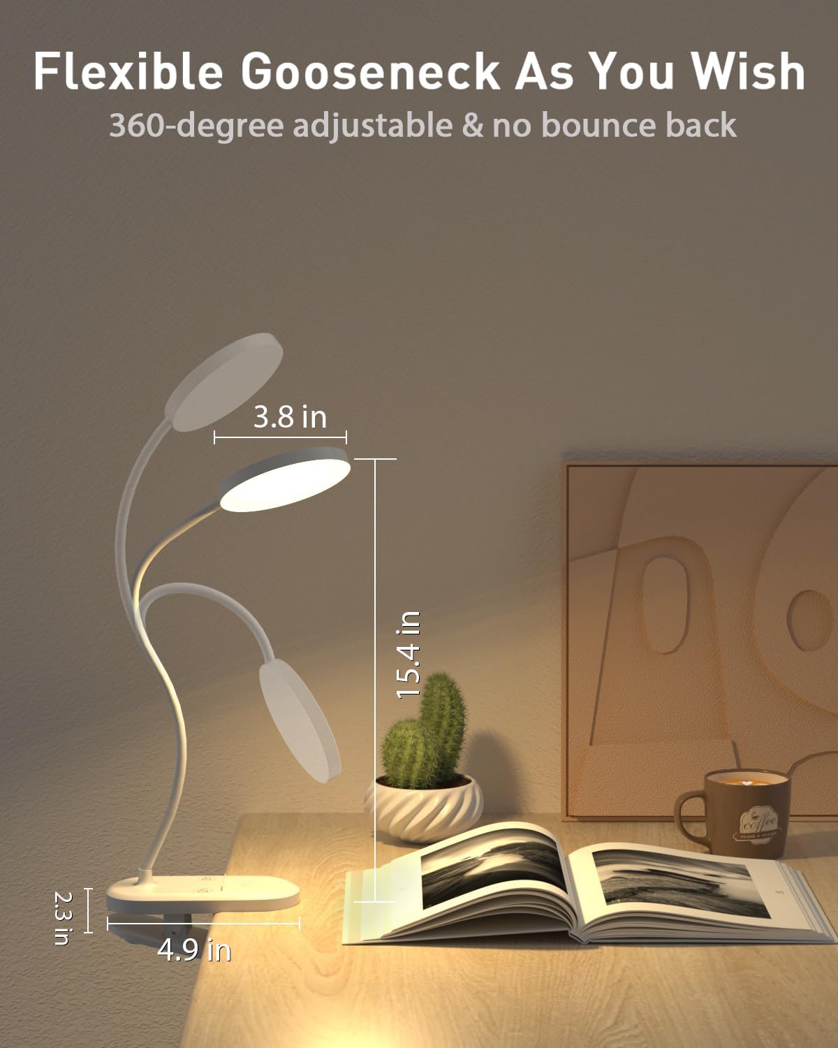 Diomart Rechargeable LED Desk Lamp, Clip on Dimmable Reading Light with Timer, Red Light Sleep Aid Bedside Lamp for Workbench, Kids, Studying, Home