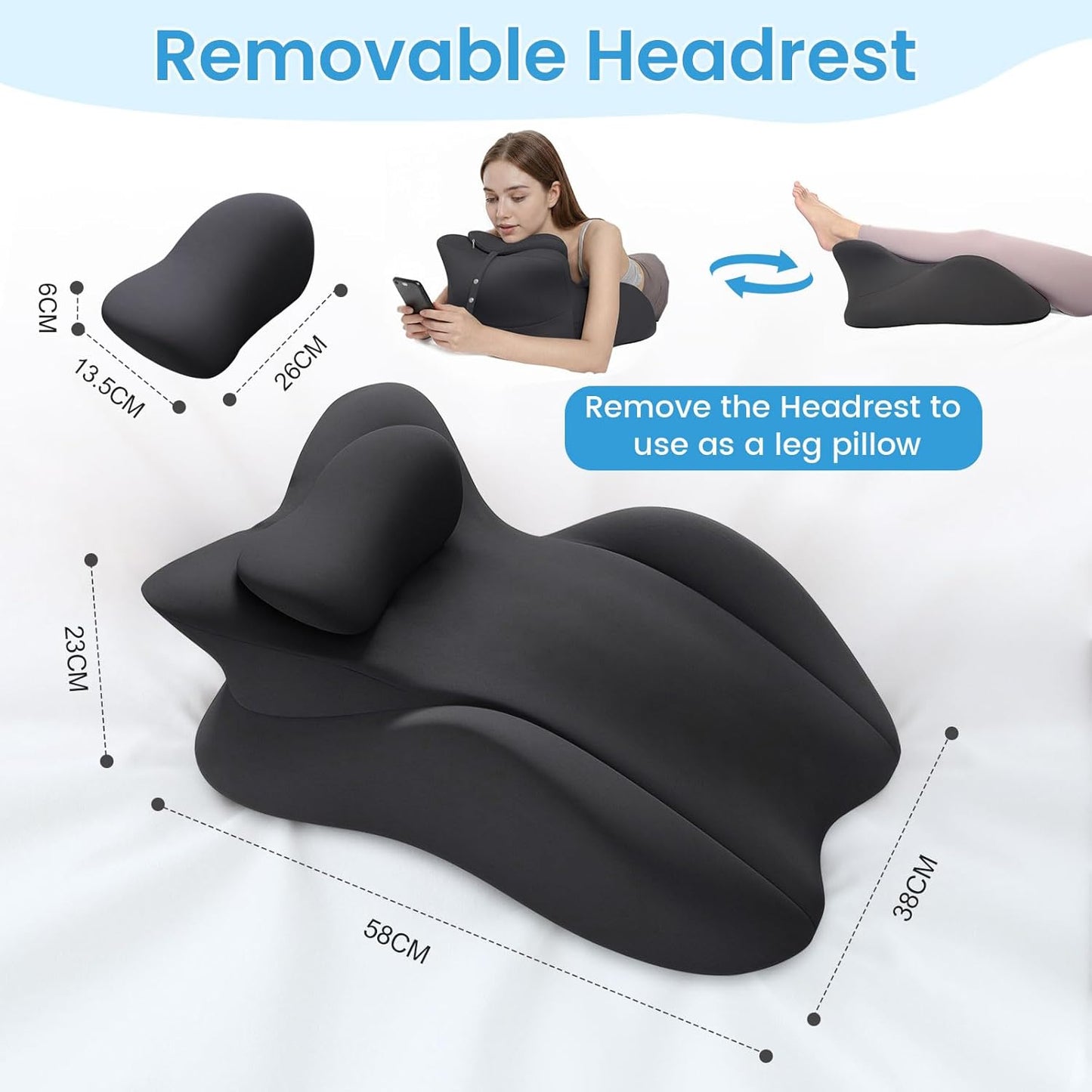 LiveGo Memory Foam Wedge Pillow, Multi-Position Support Pillow for Adults, Ergonomic Prone Pillows with Removable Cover for Sleeping, Reading, Acid Reflux, Back,Neck, Legs Elevation